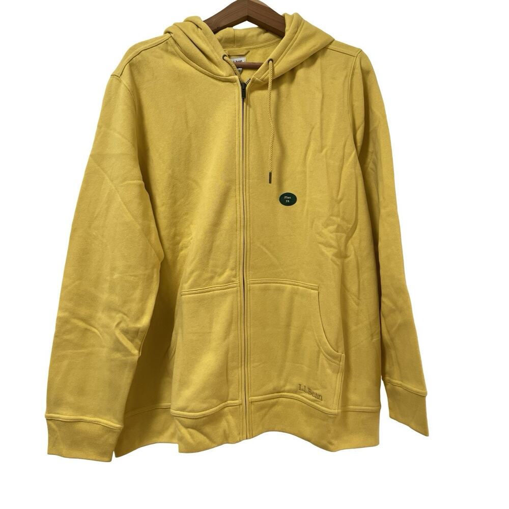 LL Bean Womens Fleece Lined Full Zip Hoodie Size 3X Yellow Cozy Lounge Pockets